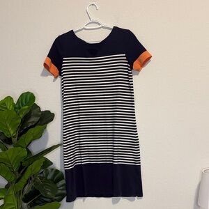 Brooks Brothers Navy blue and white striped dress with orange accents M